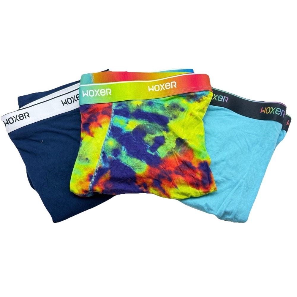 Woxer 3X Boxer Briefs 3 Pack New Tie Dye Blue Lounge Sleepwear Comfort